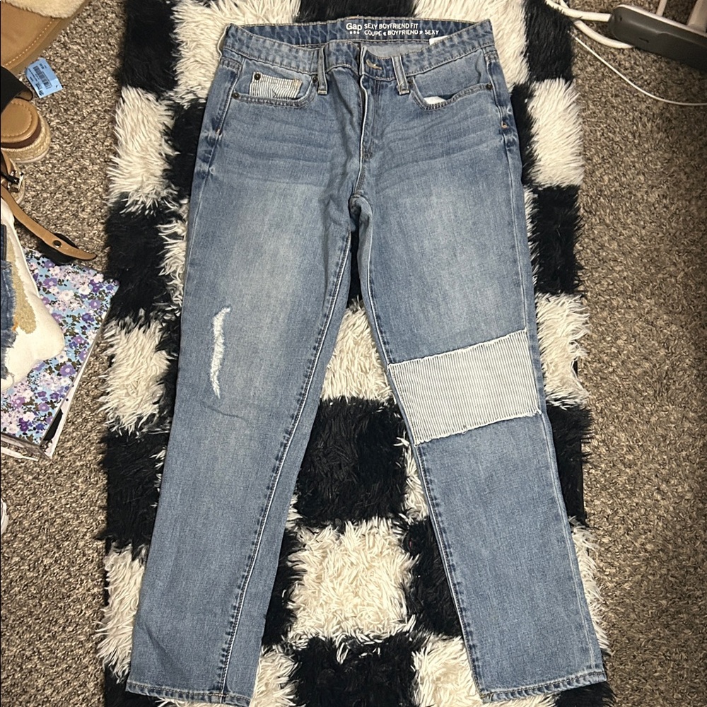 GAP Women's Distressed Blue Straight Leg Jeans